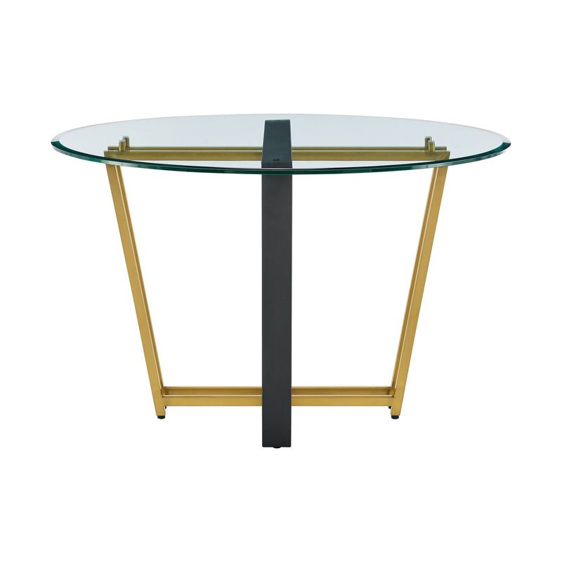 Devi 48" Round Dining Table in Gold Stainless Steel and Black Iron Base with Glass Tabletop - Furniture City (CA)l