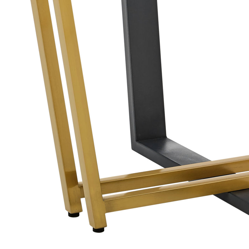 Devi 48" Round Dining Table in Gold Stainless Steel and Black Iron Base with Glass Tabletop - Furniture City (CA)l