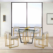Devi 48" Round Dining Table in Gold Stainless Steel and Black Iron Base with Glass Tabletop - Furniture City (CA)l