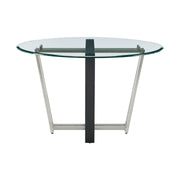 Devi 48" Round Dining Table in Brushed Stainless Steel and Black Iron Base with Glass Tabletop - Furniture City (CA)l