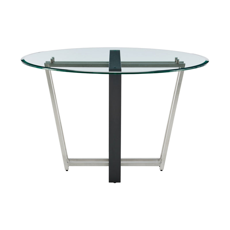 Devi 48" Round Dining Table in Brushed Stainless Steel and Black Iron Base with Glass Tabletop - Furniture City (CA)l