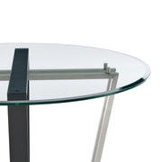 Devi 48" Round Dining Table in Brushed Stainless Steel and Black Iron Base with Glass Tabletop - Furniture City (CA)l