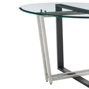 Devi 48" Round Dining Table in Brushed Stainless Steel and Black Iron Base with Glass Tabletop - Furniture City (CA)l