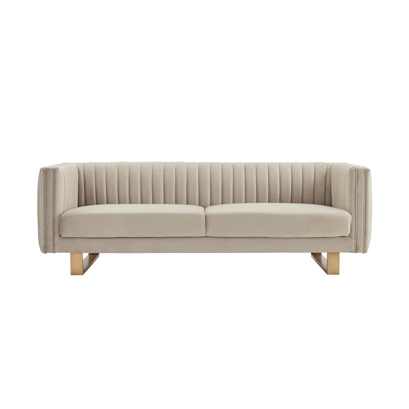 Delilah 86" Beige Velvet Square Arm Sofa with Gold Legs - Furniture City (CA)l