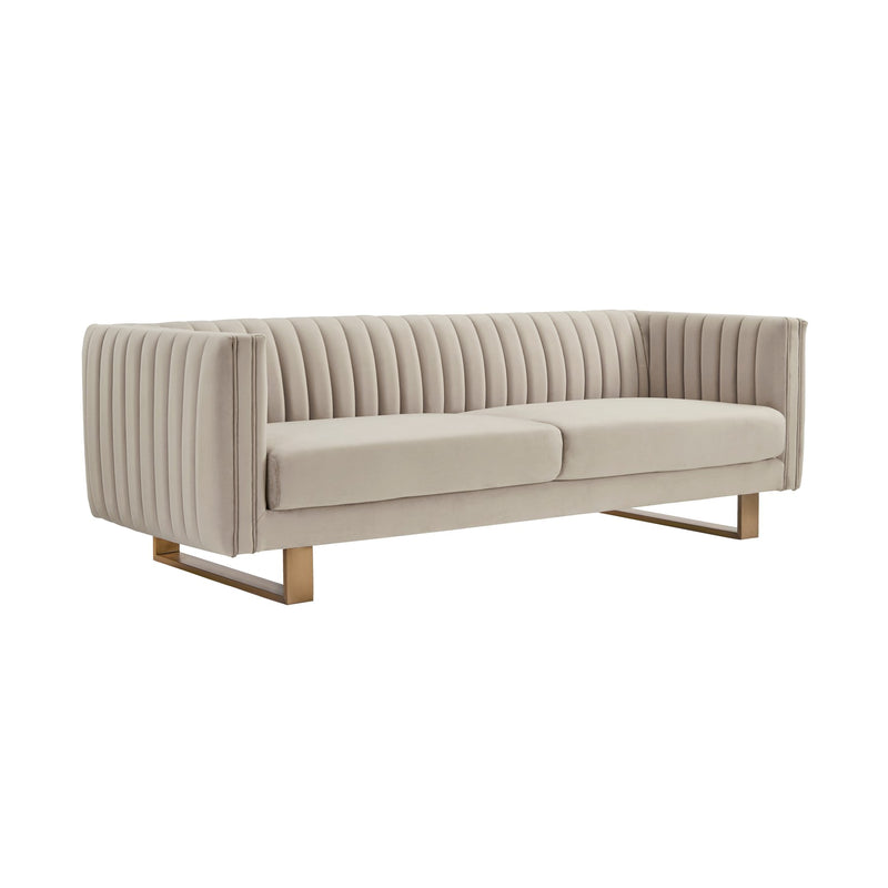 Delilah 86" Beige Velvet Square Arm Sofa with Gold Legs - Furniture City (CA)l