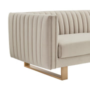 Delilah 86" Beige Velvet Square Arm Sofa with Gold Legs - Furniture City (CA)l