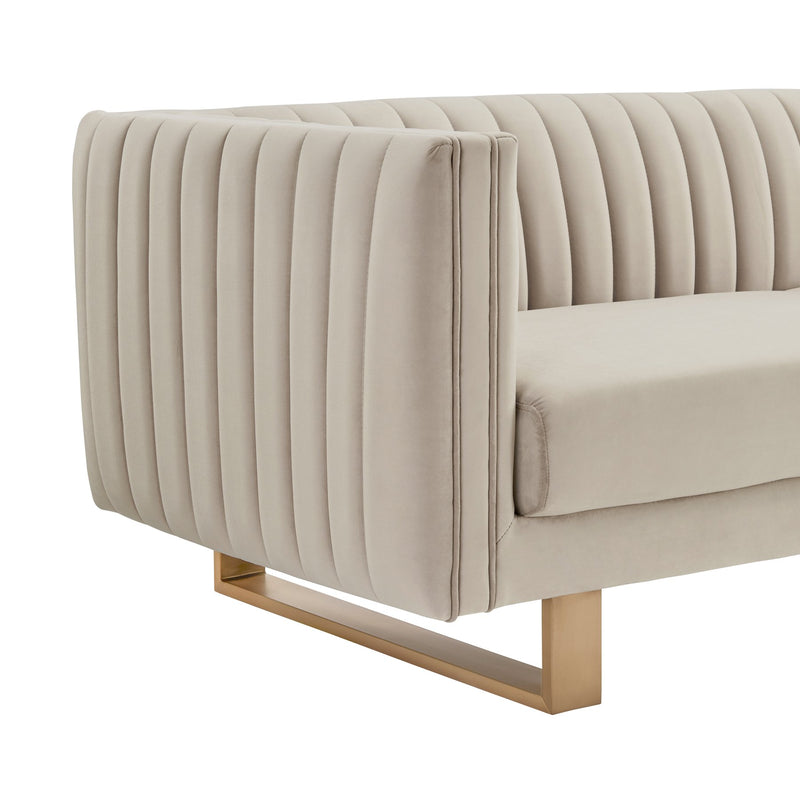 Delilah 86" Beige Velvet Square Arm Sofa with Gold Legs - Furniture City (CA)l