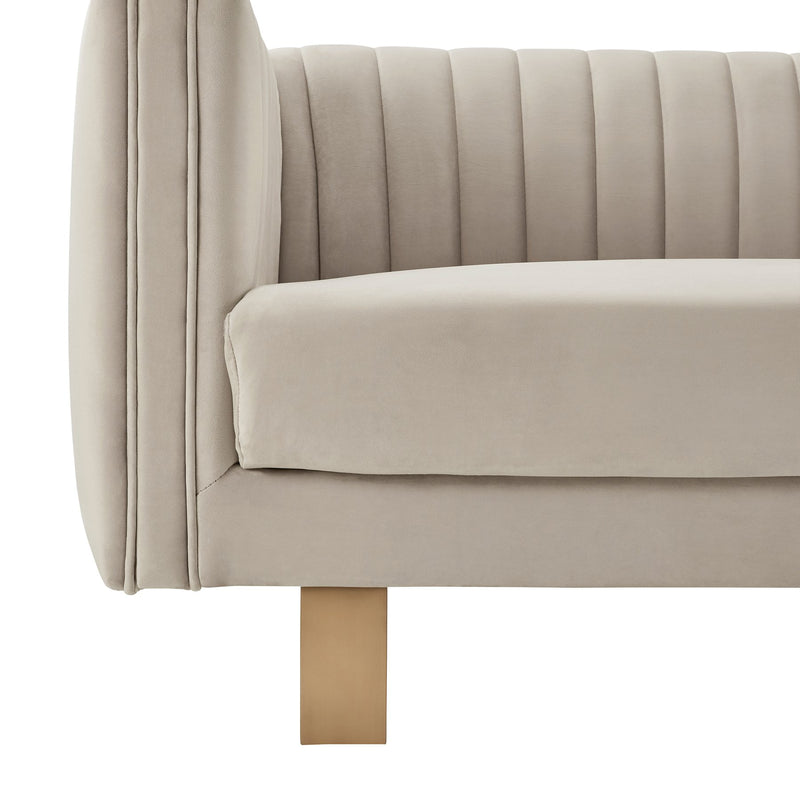 Delilah 86" Beige Velvet Square Arm Sofa with Gold Legs - Furniture City (CA)l