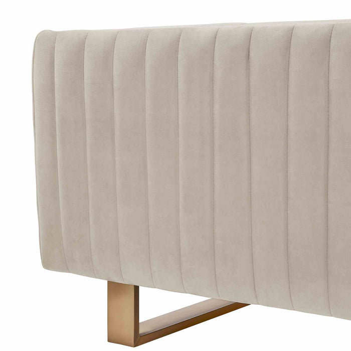 Delilah 86" Beige Velvet Square Arm Sofa with Gold Legs
