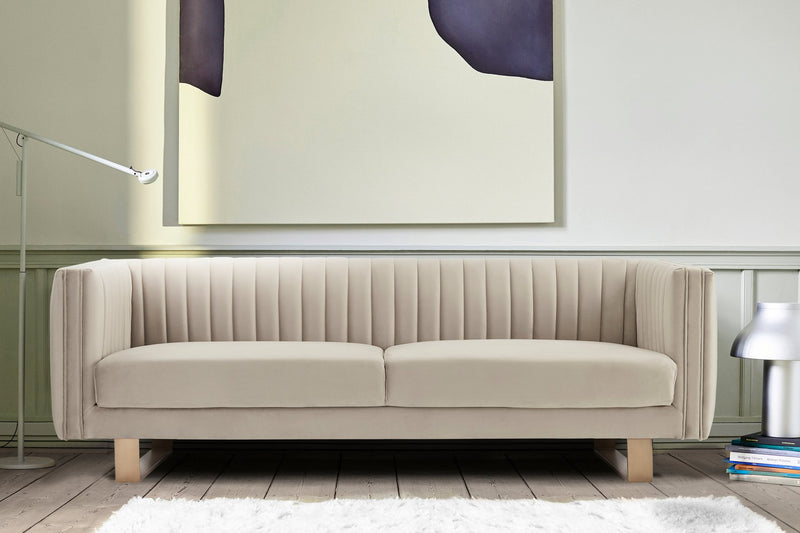 Delilah 86" Beige Velvet Square Arm Sofa with Gold Legs - Furniture City (CA)l