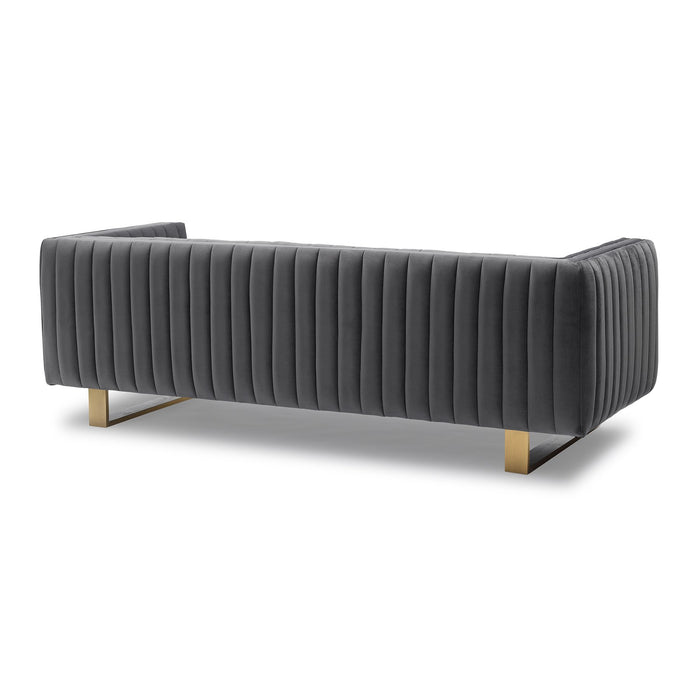 Delilah Dark Gray Velvet Sofa with Matte Gold Legs