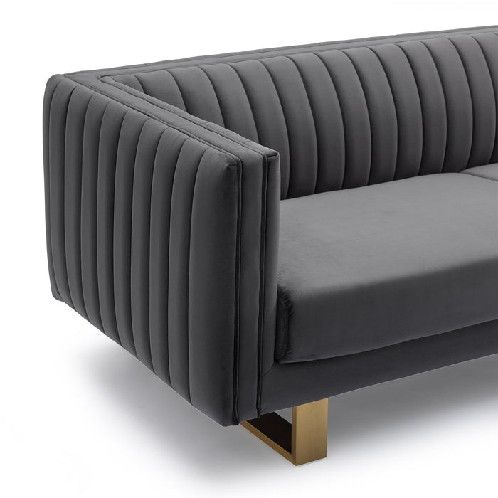Delilah Dark Gray Velvet Sofa with Matte Gold Legs
