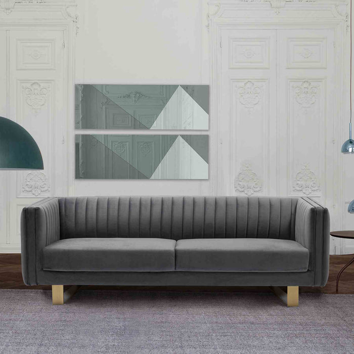 Delilah Dark Gray Velvet Sofa with Matte Gold Legs