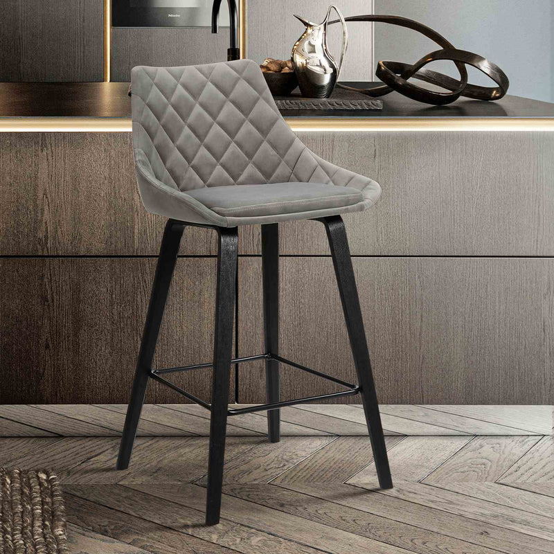 Dani 26" Gray Velvet Barstool in Black Brushed Wood Finish - Furniture City (CA)l