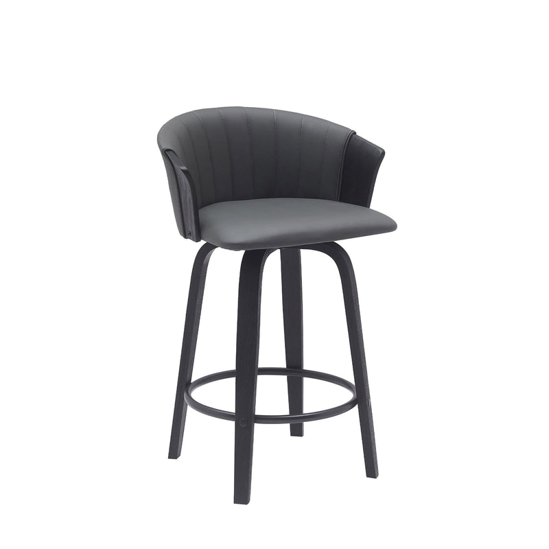 Diana 26" Swivel Black Wood Counter Stool in Gray Faux Leather - Furniture City (CA)l