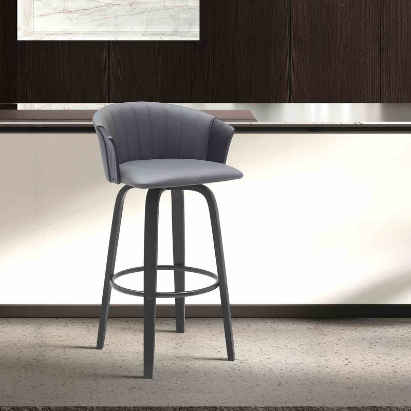 Diana 26" Swivel Black Wood Counter Stool in Gray Faux Leather - Furniture City (CA)l
