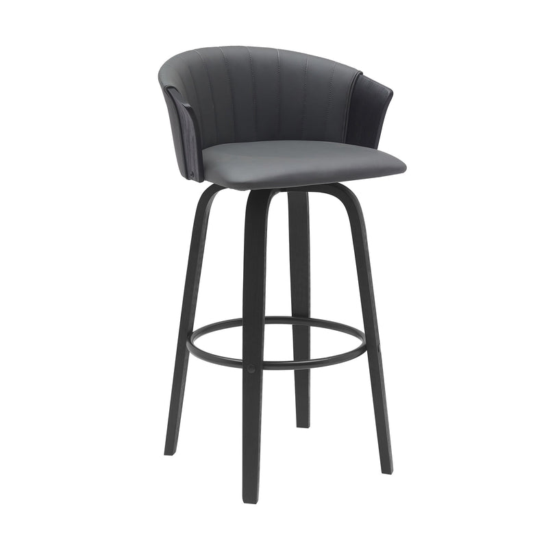 Diana 30" Swivel Black Wood Bar Stool in Gray Faux Leather - Furniture City (CA)l
