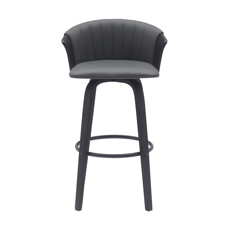 Diana 30" Swivel Black Wood Bar Stool in Gray Faux Leather - Furniture City (CA)l