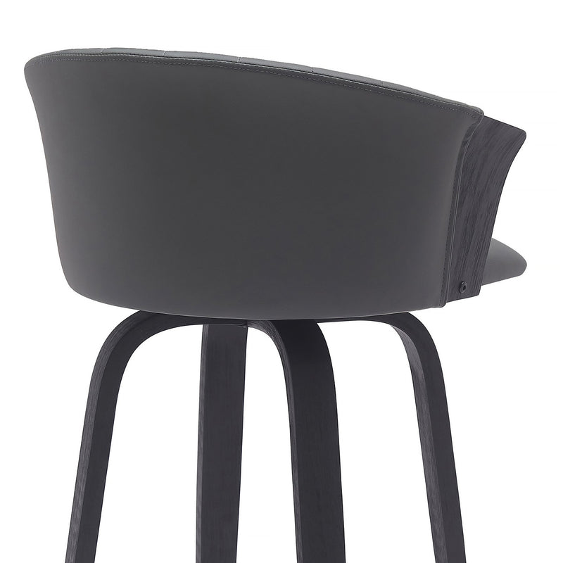 Diana 30" Swivel Black Wood Bar Stool in Gray Faux Leather - Furniture City (CA)l