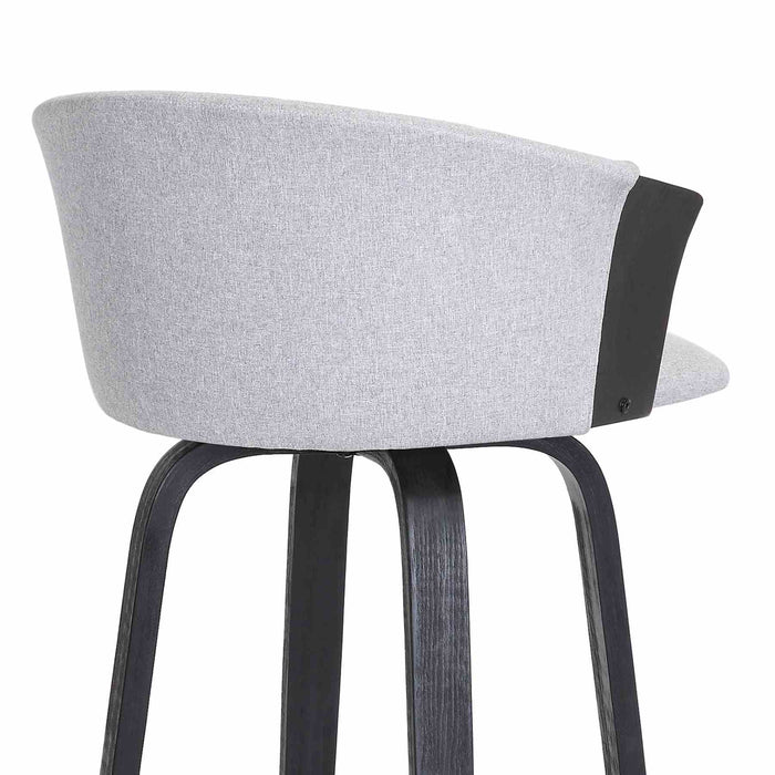 Diana 26" Swivel Black Wood Counter Stool in Light Gray Fabric