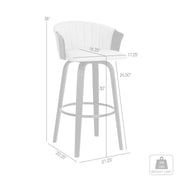 Diana 30" Swivel Black Wood Bar Stool in Light Gray Fabric - Furniture City (CA)l