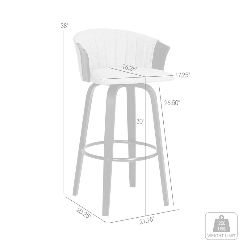 Diana 30" Swivel Black Wood Bar Stool in Light Gray Fabric - Furniture City (CA)l
