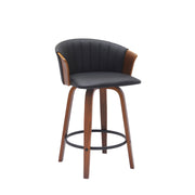 Diana 26" Swivel Walnut Wood Counter Stool in Black Faux Leather - Furniture City (CA)l