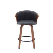 Diana 26" Swivel Walnut Wood Counter Stool in Black Faux Leather - Furniture City (CA)l