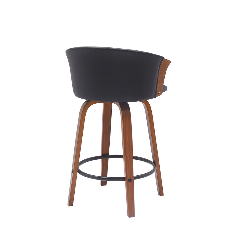 Diana 26" Swivel Walnut Wood Counter Stool in Black Faux Leather - Furniture City (CA)l