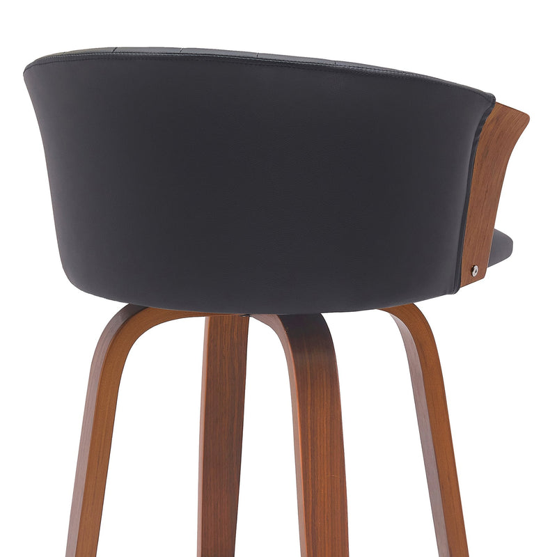 Diana 26" Swivel Walnut Wood Counter Stool in Black Faux Leather - Furniture City (CA)l