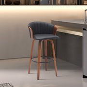 Diana 26" Swivel Walnut Wood Counter Stool in Black Faux Leather - Furniture City (CA)l