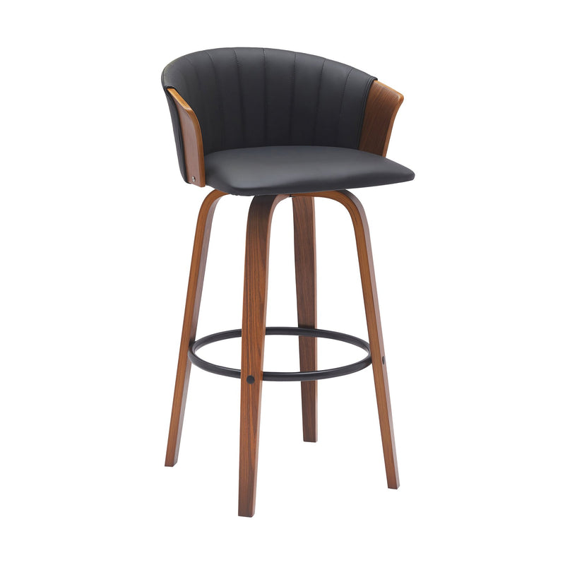 Diana 30" Swivel Walnut Wood Bar Stool in Black Faux Leather - Furniture City (CA)l