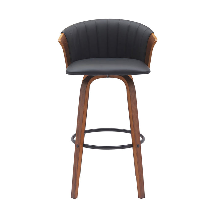 Diana 30" Swivel Walnut Wood Bar Stool in Black Faux Leather