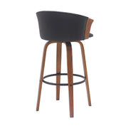Diana 30" Swivel Walnut Wood Bar Stool in Black Faux Leather - Furniture City (CA)l