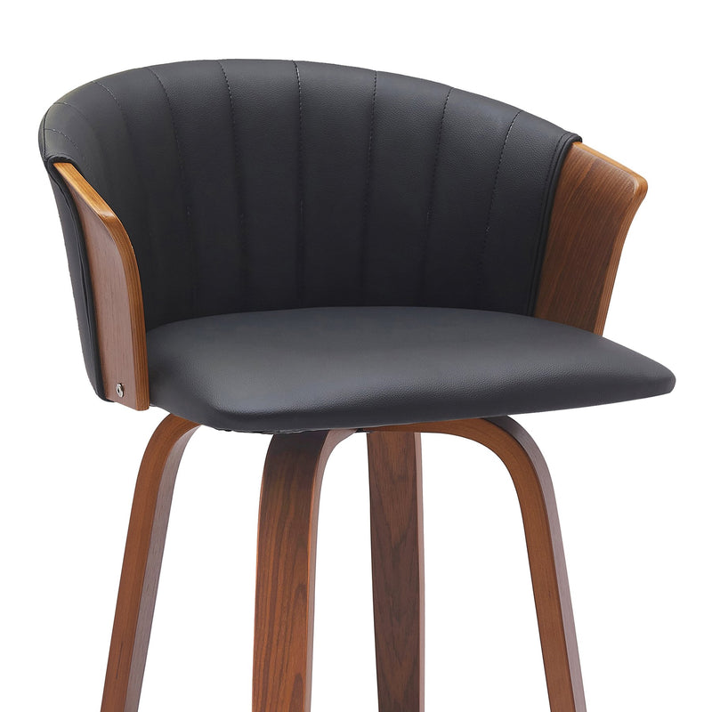 Diana 30" Swivel Walnut Wood Bar Stool in Black Faux Leather - Furniture City (CA)l