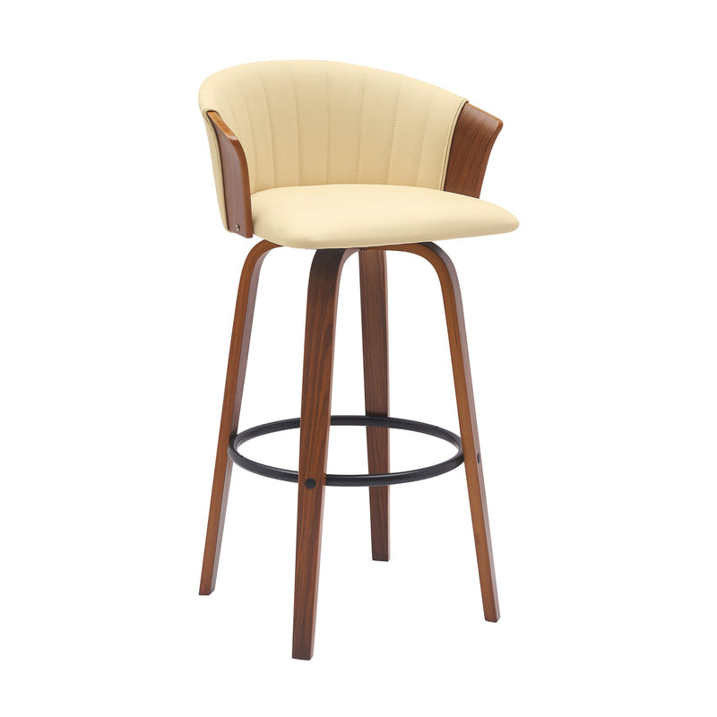 Diana 30" Swivel Walnut Wood Bar Stool in Cream Faux Leather - Furniture City (CA)l