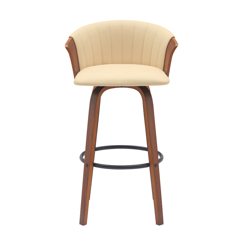 Diana 30" Swivel Walnut Wood Bar Stool in Cream Faux Leather - Furniture City (CA)l