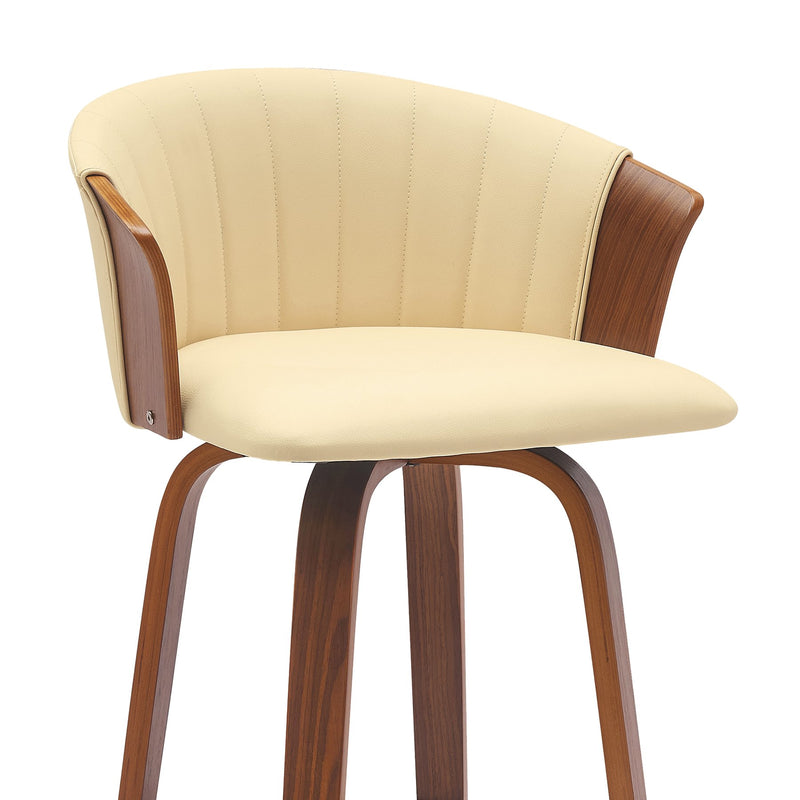 Diana 30" Swivel Walnut Wood Bar Stool in Cream Faux Leather - Furniture City (CA)l