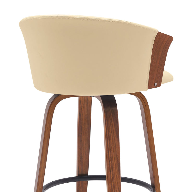 Diana 30" Swivel Walnut Wood Bar Stool in Cream Faux Leather - Furniture City (CA)l