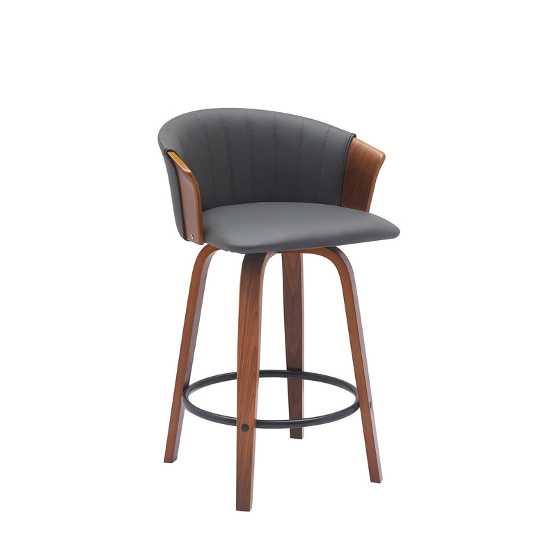 Diana 26" Swivel Walnut Wood Counter Stool in Gray Faux Leather - Furniture City (CA)l