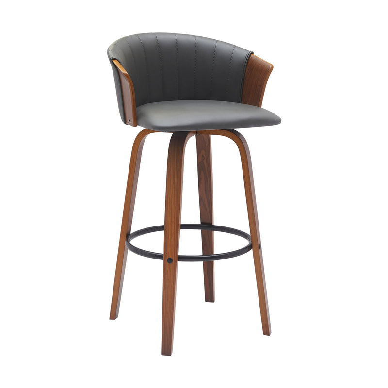 Diana 30" Swivel Walnut Wood Bar Stool in Gray Faux Leather - Furniture City (CA)l