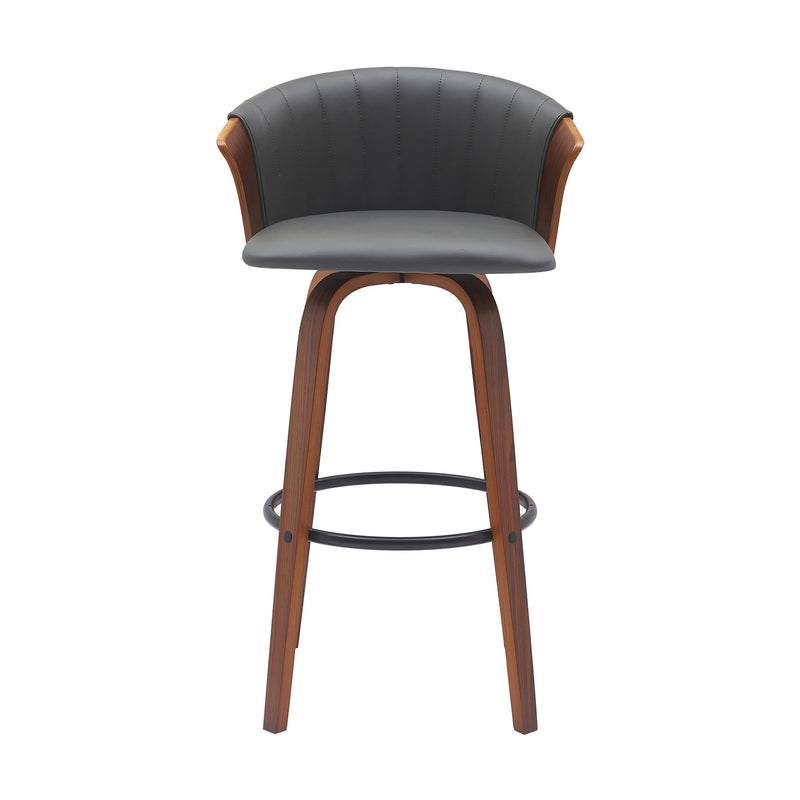 Diana 30" Swivel Walnut Wood Bar Stool in Gray Faux Leather - Furniture City (CA)l