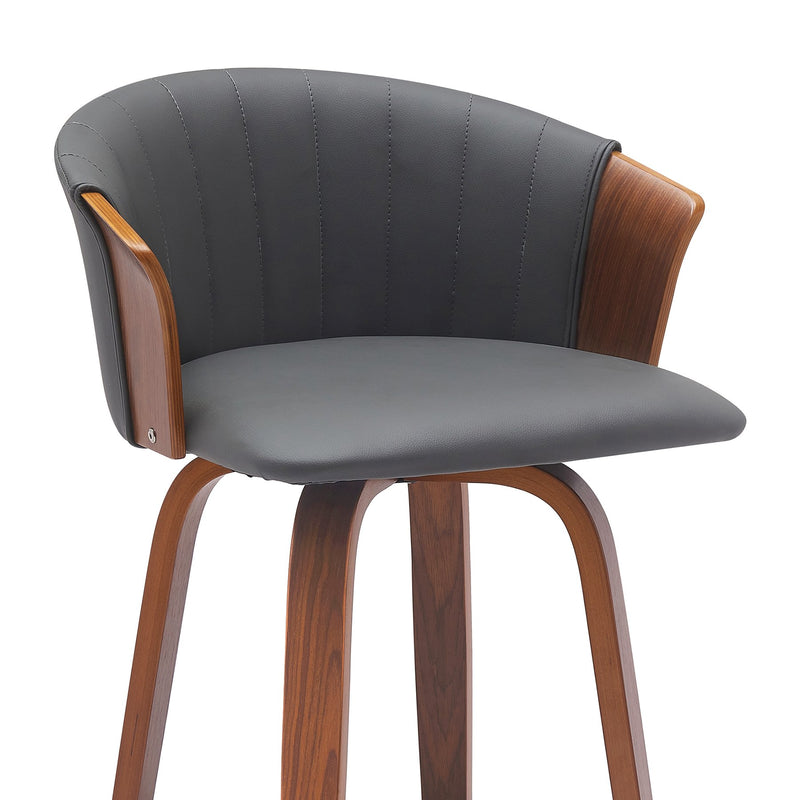 Diana 30" Swivel Walnut Wood Bar Stool in Gray Faux Leather - Furniture City (CA)l