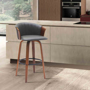 Diana 30" Swivel Walnut Wood Bar Stool in Gray Faux Leather - Furniture City (CA)l