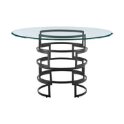 Diaz Contemporary 48" Round Dining Table with Matte Black Iron Base and Glass Tabletop - Furniture City (CA)l