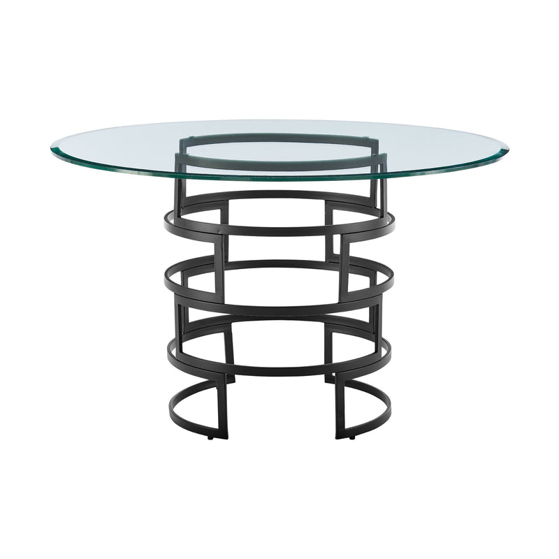 Diaz Contemporary 48" Round Dining Table with Matte Black Iron Base and Glass Tabletop - Furniture City (CA)l