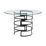 Diaz Contemporary 48" Round Dining Table with Matte Black Iron Base and Glass Tabletop - Furniture City (CA)l