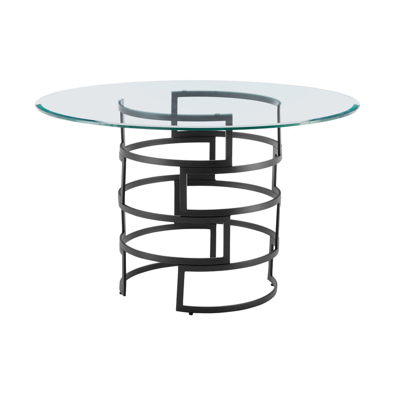 Diaz Contemporary 48" Round Dining Table with Matte Black Iron Base and Glass Tabletop - Furniture City (CA)l