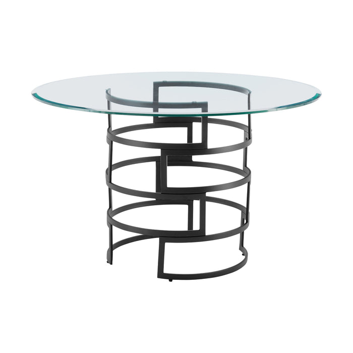 Diaz Contemporary 48" Round Dining Table with Matte Black Iron Base and Glass Tabletop