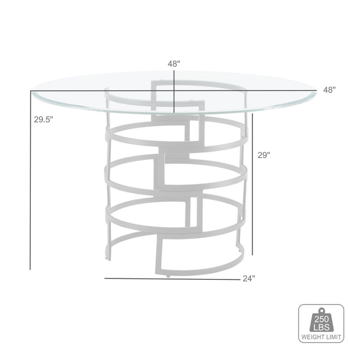 Diaz Contemporary 48" Round Dining Table with Matte Black Iron Base and Glass Tabletop